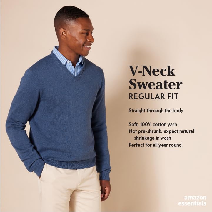 AMAZON ESSENTIALS MEN'S V-NECK PULLOVER SWEATER - SIZE: MEN M - BURGUNDY - Brand New