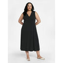 TIME AND TRU WOMEN'S SLEEVELESS V-NECK MIDI DRESS SIZE: M - BLACK SOOT POLKA DOT - Brand New