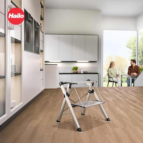 HAILO MINI STEEL STEP STOOL TWO LARGE ANTI-SLIP STEPS - SILVER - Like New