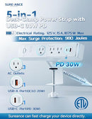 SUREANCE 50W DESK CLAMP POWER STRIP USB-C 30W PD SUREANCE DESKTOP MOUNT - WHITE - Like New