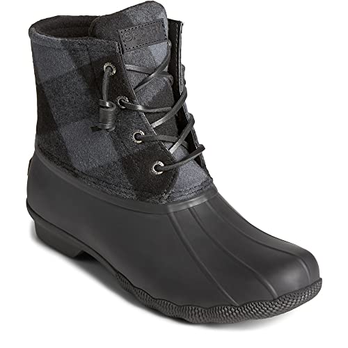 SPERRY WOMEN'S SALTWATER RAIN BOOT - SIZE WOMEN 5.5 (EU W35.5) - BLACK CHECK - Like New