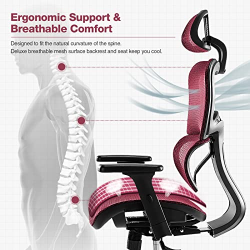 AFO ERGONOMIC OFFICE CHAIR HIGH BACK MESH OFFICE CHAIR 3D ARMRESTS HEADREST RED - Like New