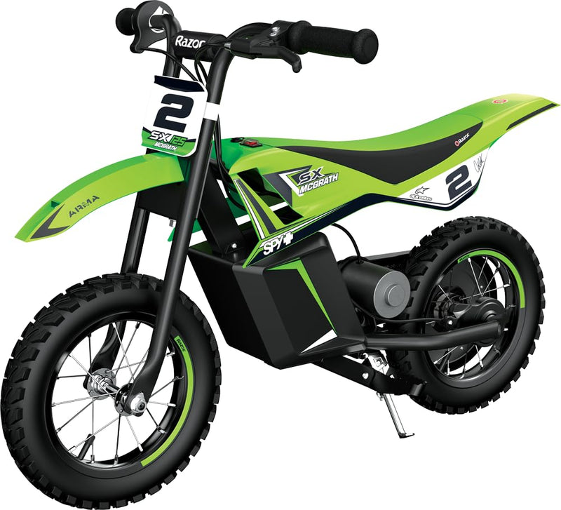 RAZOR SX125 12V(100W) MCGRATH DIRT ELECTRIC BIKE 12.5" WHEELS 15118235 GREEN - Like New
