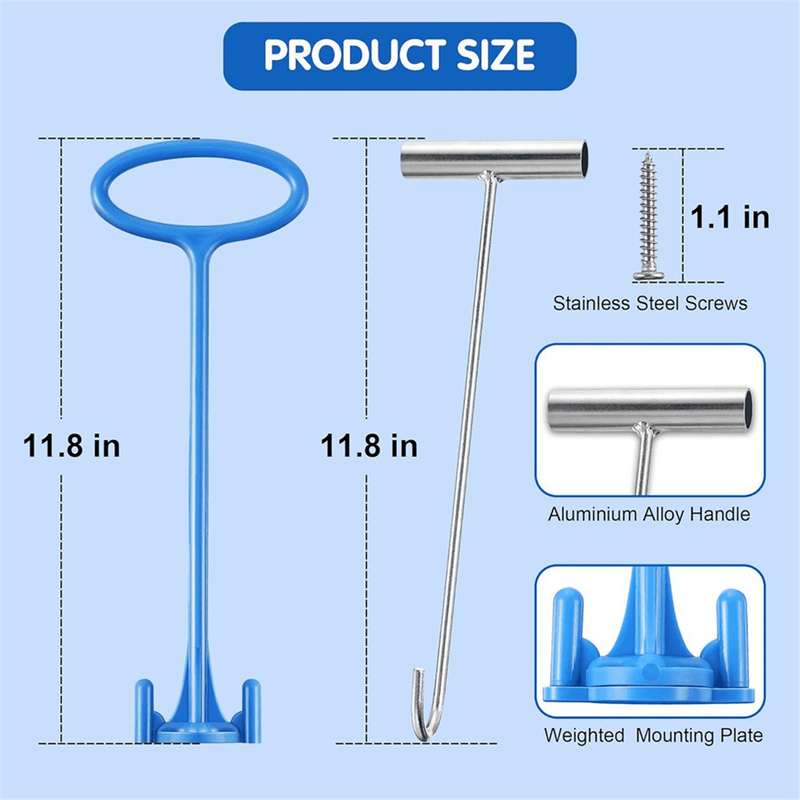 GENERIC 2 PIECES SKIMMER BASKET HANDLE POOL SKIMMER BASKET HOOK - BLUE/SILVER - Like New
