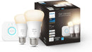 Philips Hue White Smart Light Starter Kit - Bridge + 2x A19 Bulbs, 56308 - WHITE Like New