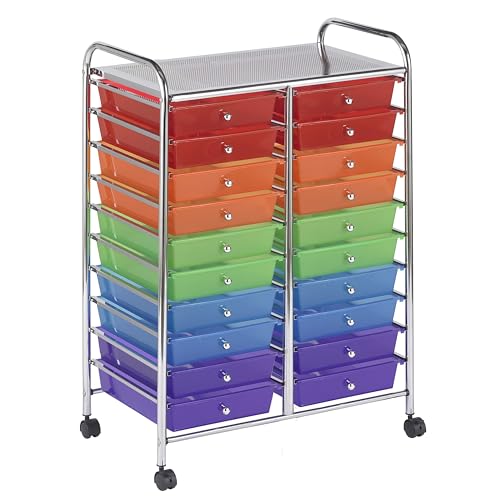 ECR4Kids 20-Drawer Mobile Organizer, Storage Cart, Assorted - Like New
