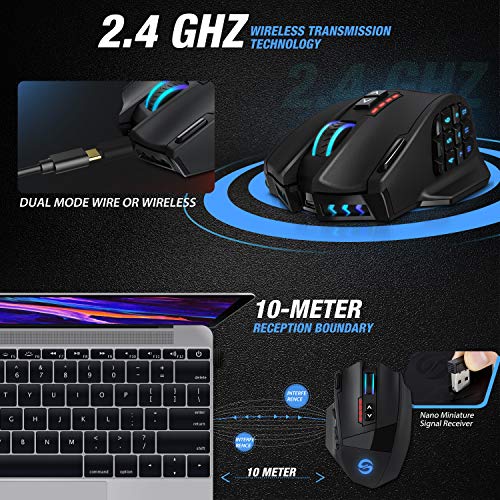 UTECHSMART VENUS PRO RGB WIRELESS MMO GAMING MOUSE 16,000 DPI OPTICAL - BLACK Like New