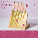 PARIS HILTON KNIFE BLOCK SET, MAGNETIC WOODEN KNIFE BLOCK, 6PC PINK/GOLD - Like New