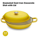 Klee 3.8 Quart Yellow Casserole Dish Lid Enameled Porcelain Cast Iron Cookware - Brand New