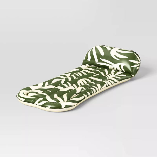SUN SQUAD POOL LOUNGE PALM POOL LOUNGER - GREEN/WHITE LEAVES - Like New
