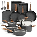KITCHEN ACADEMY INDUCTION COOKWARE SET NON STICK 17PCS GRANITE POTS PANS - BLACK - Like New