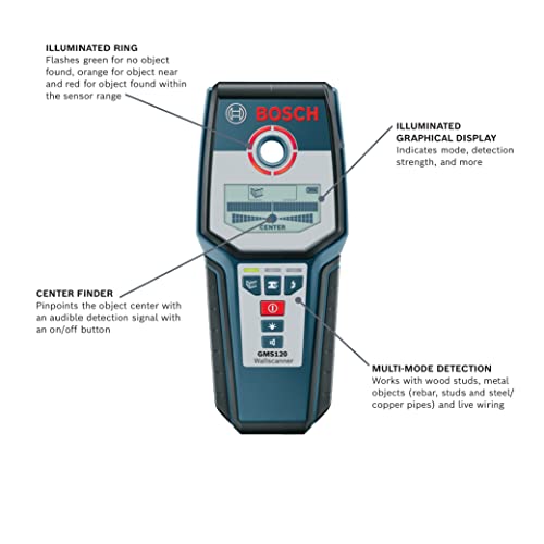 BOSCH GMS120-RT Digital Wall Scanner, Wood, Metal, Live Wire, RECONDITIONED BLUE - Like New