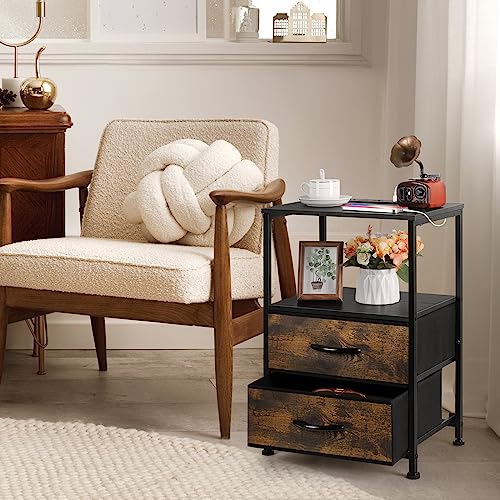 ETELI NIGHTSTAND WITH CHARGING STATION BEDSIDE TABLE NX-R917-HS - BLACK/BROWN - Like New