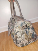 LUCAS TRAVEL BAG TAPRESTRY, 15", FLORAL DRAWINGS, PLANTS - GRAY - Like New