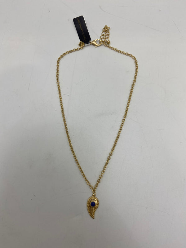 REBECCA MINKOFF GOLD WATER DROPLET CHAIN NECKLACE, SUN SYMBOL WITH BLUE SPHERE - Brand New