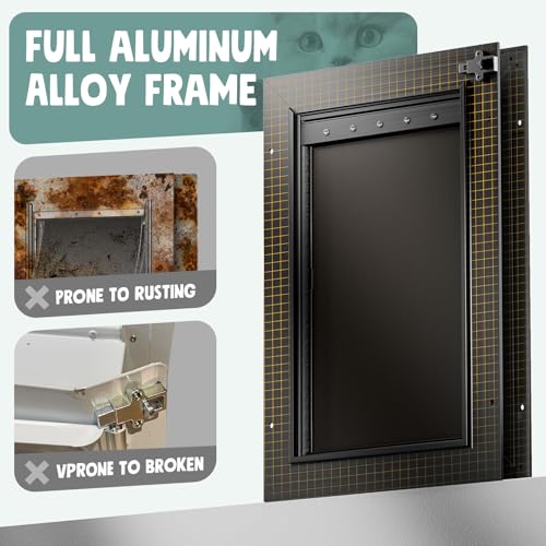 PETCOMING DOG DOOR ALL ALUMINUM 3 FLAPS HEAVY DUTY PETDOGS CATS CATS - BLACK - Like New