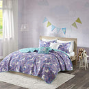Urban Habitat Kids Reversible Cotton Quilt Set, 5 Pieces - Unicorn Purple - Brand New