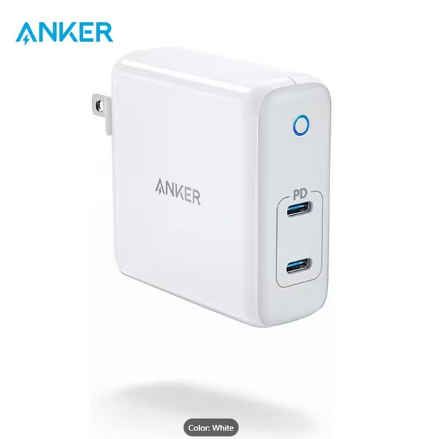 ANKER 60W 2-PORT POWERPORT ATOM PD 2 GAN COMPACT FOLDABLE WALL CHARGER - WHITE - Like New