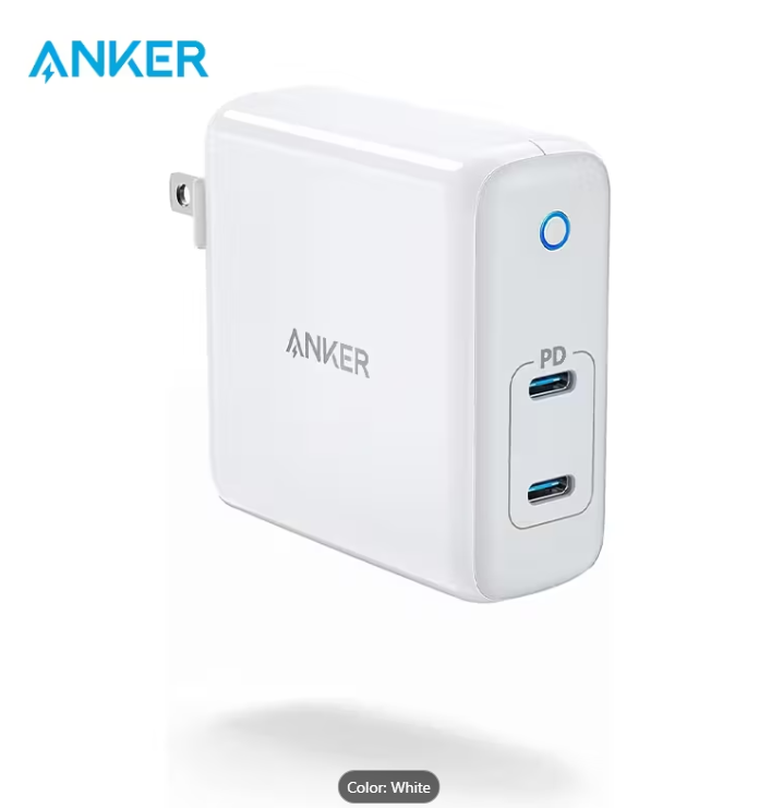 ANKER 60W 2-PORT POWERPORT ATOM PD 2 GAN COMPACT FOLDABLE WALL CHARGER - WHITE - Like New