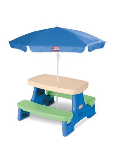 LITTLE TIKES EASY STORE JR. PLAY TABLE WITH UMBRELLA 629945M - BLUE/GREEN - Like New