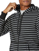 AMAZON ESSENTIALS MEN'S FULL-ZIP FLEECE HOODIE SIZE: MEN 2XL BLACK GRAY STRIPE - Like New
