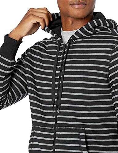 AMAZON ESSENTIALS MEN'S FULL-ZIP FLEECE HOODIE SIZE: MEN 2XL BLACK GRAY STRIPE - Like New
