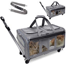 GJEASE CAT ROLLING CARRIER FOR 2 CATS, DOUBLE-COMPARTMENT PET - GRAY - Like New
