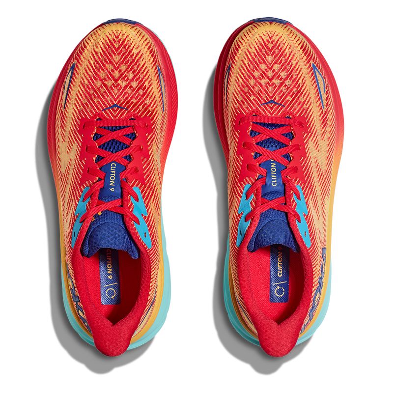 HOKA MEN'S CLIFTON 9 - SIZE: MEN 9.5 (AU/UK M9) (EU M43) - CERISE/CLOUDLESS - Like New