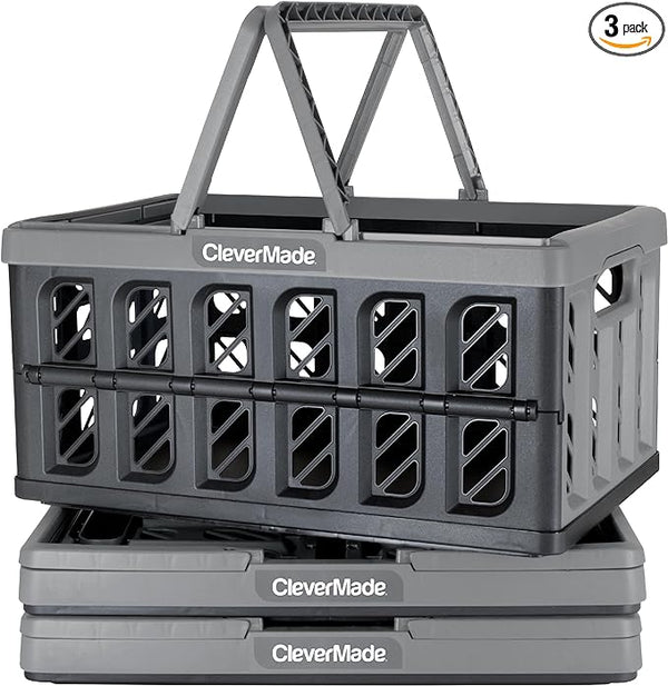 CleverMade Eco 24L Collapsible Reusable Plastic Grocery Shopping Baskets 3 Pack Like New