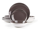 HomeVss Stoneware Coupe Shape 12pc Dinnerware Set, OutsideWhite +InsideTaupe - Like New
