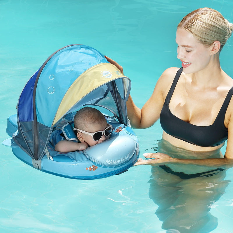 MAMBOBABYFLOAT MAMBOBABY BABY POOL FLOAT WITH 3D CANOPY- BLUE/YELLOW - Like New