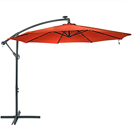 SUNNYDAZE 10FT OFFSET CANTILEVER SOLAR PATIO UMBRELLA BURNT ORANGE - Like New