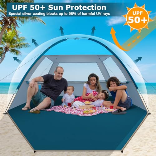 COMMOUDS Beach Tent Sun Shade 3/4-5/6-7/8-10 Person, UPF 50+ Sandbox Blue - Like New