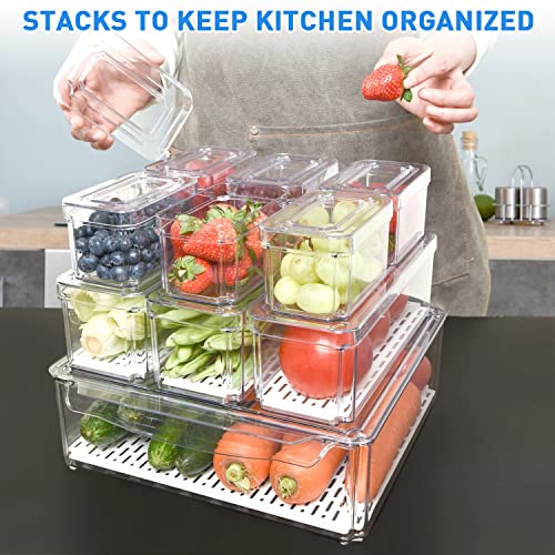 Pomeat 10 Pack Fridge Organizer Stackable Refrigerator Organizer Bins L8H3CUDIWQ - Like New