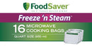 FOODSAVER 1-QUART FREEZE 'N STEAM MICROWAVABLE BAGS 16 COUNT CLEAR GREEN - Brand New
