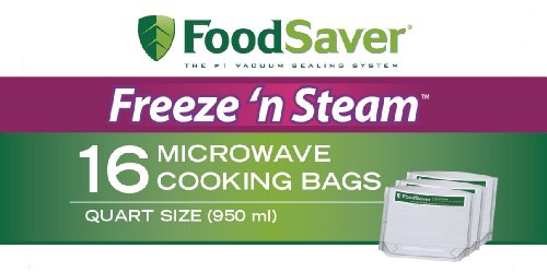FOODSAVER 1-QUART FREEZE 'N STEAM MICROWAVABLE BAGS 16 COUNT CLEAR GREEN - Brand New