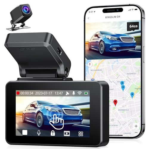 KINGSLIM DASH CAM FRONT REAR 4K CAR PHOTO CAMERA FREE 64GB SD CARD D4 - BLACK - Brand New