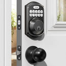 TEEHO TE001K KEYLESS ENTRY DOOR LOCK HANDLE ELECTRONIC KEYPAD, MATTE BLACK - Like New