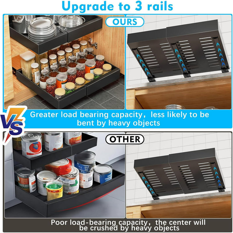YFXCVSL PULL OUT CABINET ORGANIZER 2 PACK  16.9" DEEP EXPANDABLE - BLACK - Like New
