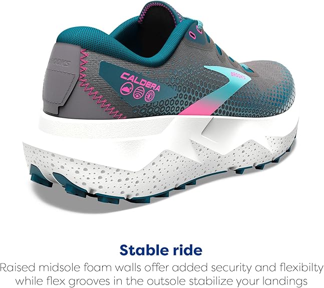 BROOKS WOMEN’S CALDERA 6 TRAIL RUNNING SHOE - PEARL/BLUE CORAL/PINK - SIZE 5.5 - Like New