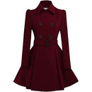 ForeMode Women Swing Double Breasted Wool Pea Coat - Belt Buckle, XL - WINE RED - Brand New