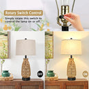 Set of 2 Rattan Table Lamps, 2 USB Ports, Woven Bedside, 26’’ Tall - Oatmeal - Brand New