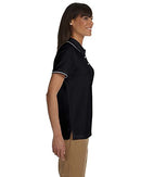 Devon & Jones Ladies Pima Piqué Short-Sleeve Tipped Polo, Medium, BLACK/WHITE - Like New