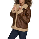 LEVI'S WOMEN'S FAUX LEATHER SHERPA LINED MOTO JACKET SIZE M - BROWN - Brand New