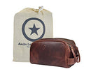 10" Premium Leather Toiletry Travel Pouch King-Size Vintage Dopp - Dark Brown - Like New