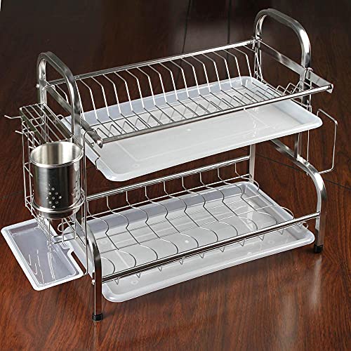 BLCNZLORY DISH DRYING RACK 2 TIER BOWL PLATE DISH DRAINER DRYING RACK - SILVER - Like New