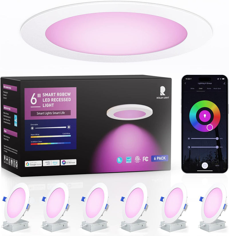 ROLLIN LIGHT SMART RECESSED 6 INCH - 6 PACK WI-FI BLUETOOTH LIGHT - White Like New