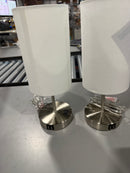 FENMZEE SMALL TOUCH TABLE LAMPS SET OF 2, 3-WAY DIMMABLE, AC OUTLET, SILVER BASE - Like New