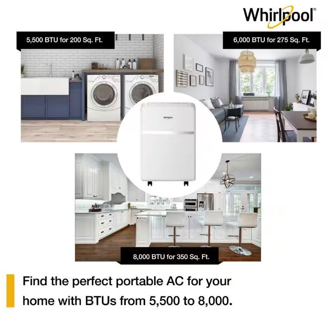 Whirlpool 10,000 BTU ASHRAE/6,500 BTU DOE 115V Portable Air Conditioner - White - Like New