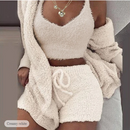 GENERIC WOMEN'S HOODED PAJAMA SET, 3 PIECE, FLUFFY FLEECE - MEDIUM - PINK/WHITE - Like New